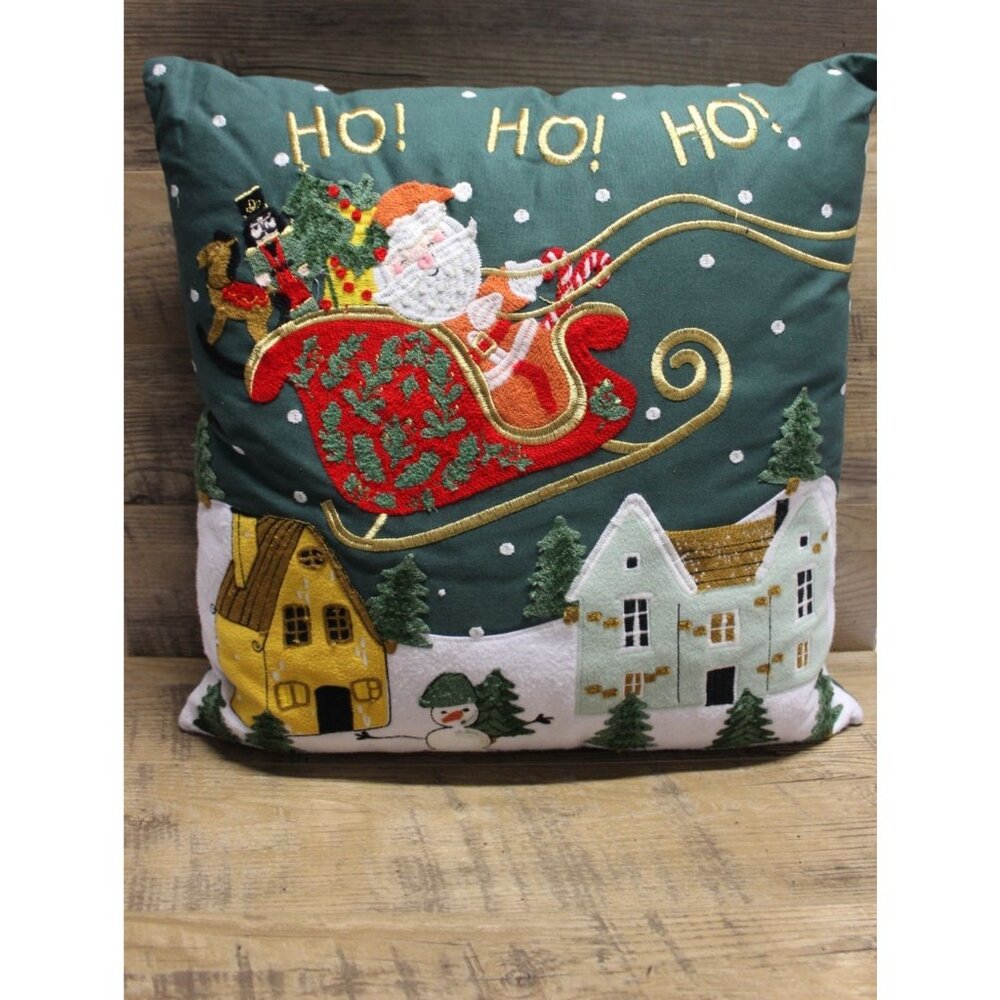 Embroidered Santa snowman Christmas holiday accent throw pillow‎ home decor
